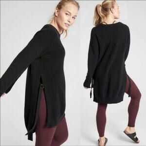 Athleta West End Ribbed Knit Side Slit Hem D-Ring Black Tunic Sweater Size XS